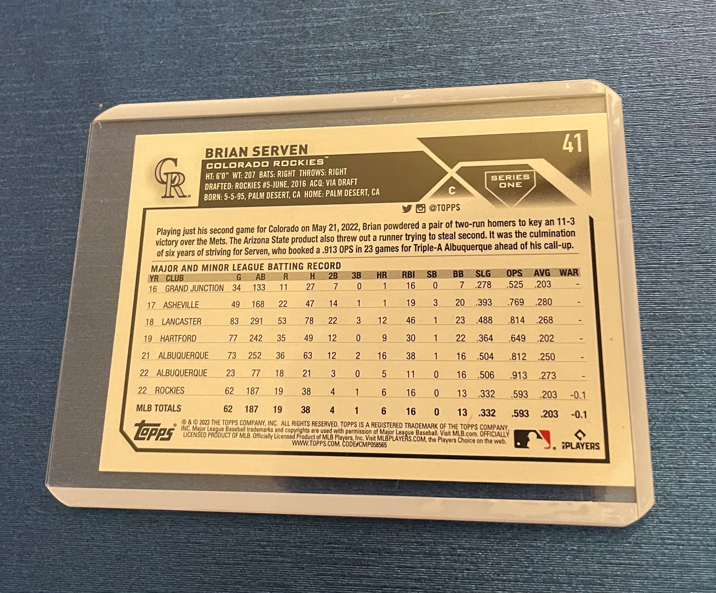 Brian Serven Colorado Rockies Topps 2023
