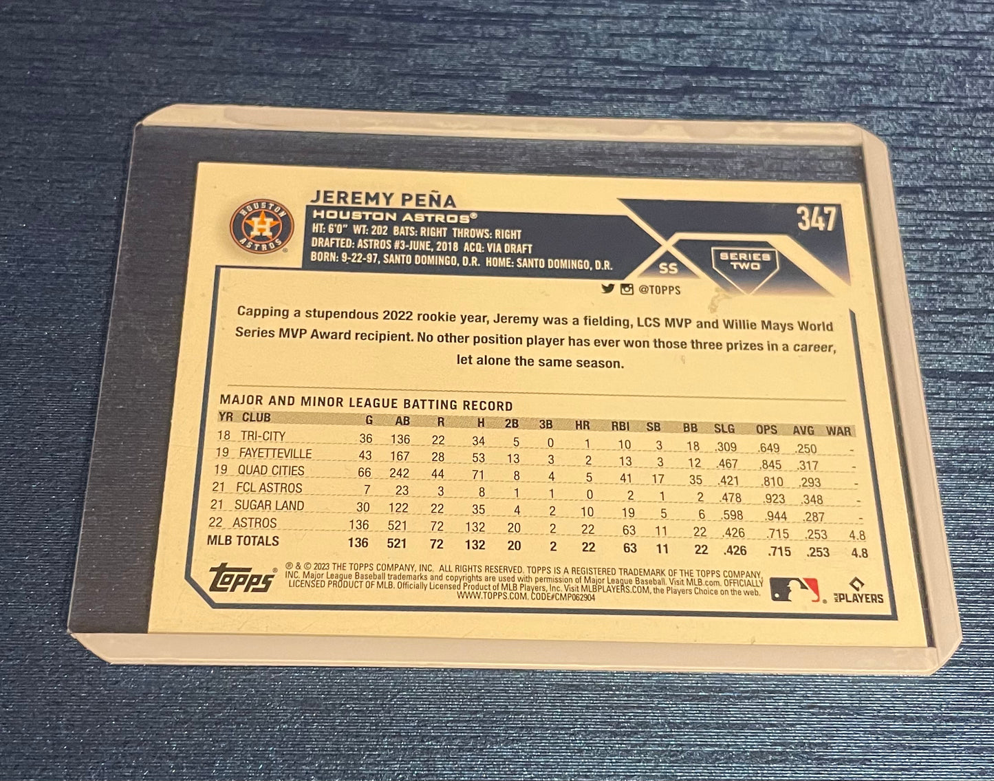 Jeremy Pena Houston Astros Topps 2023