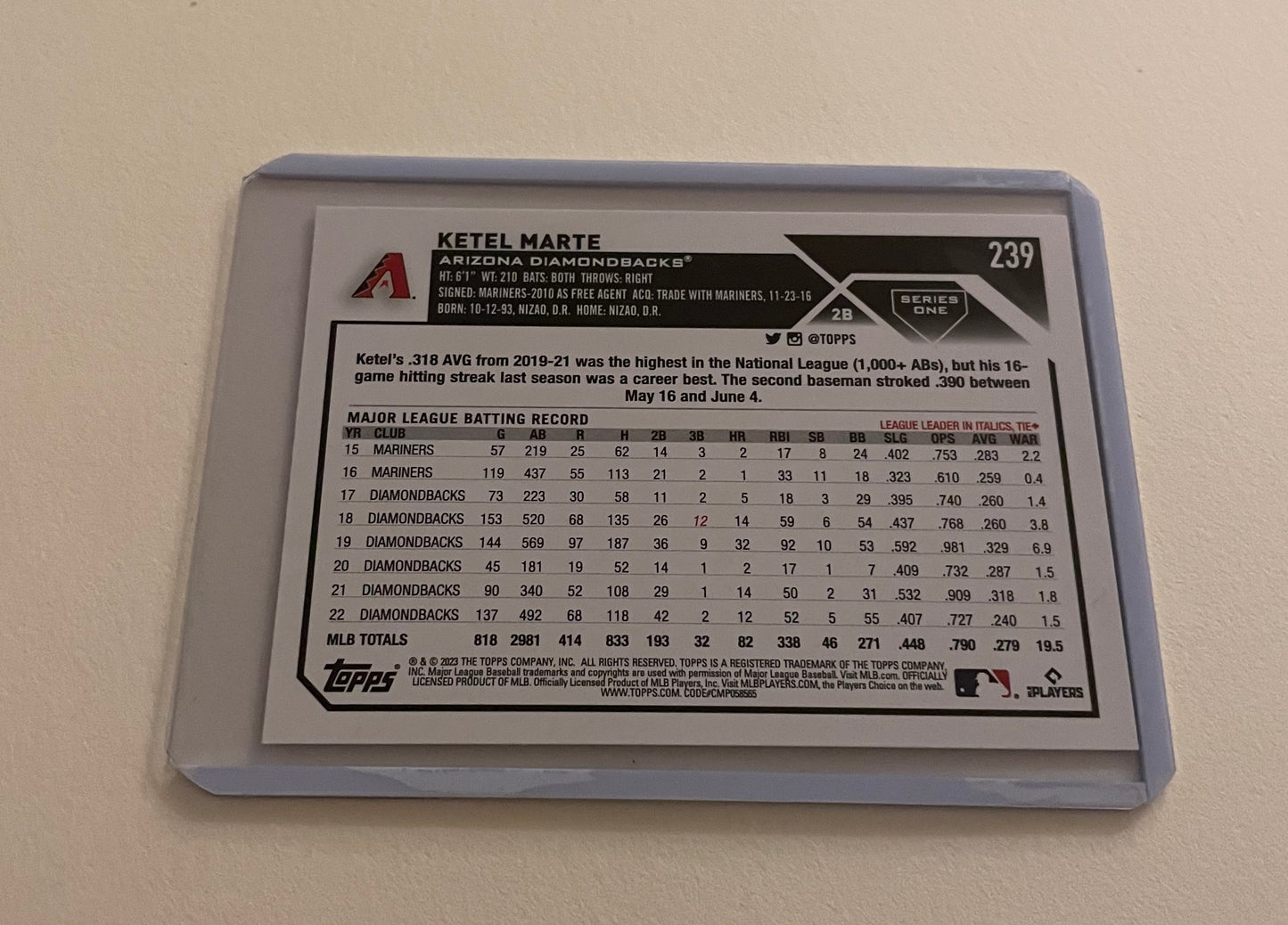 Ketel Marte Arizona Diamondbacks Topps 2023