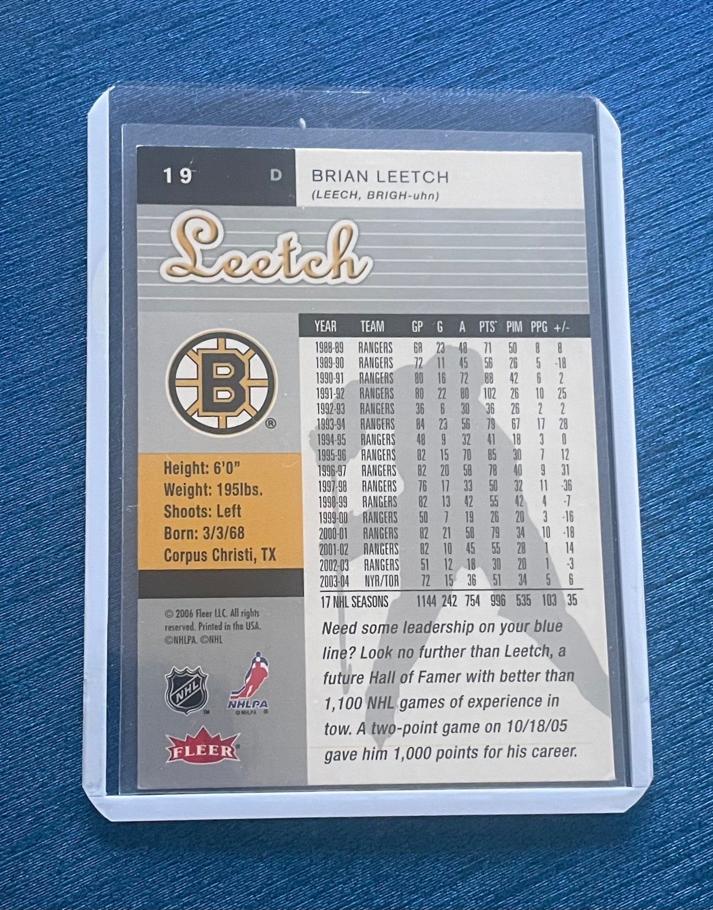 Brian Leetch Boston Bruins Fleer Ultra 2006