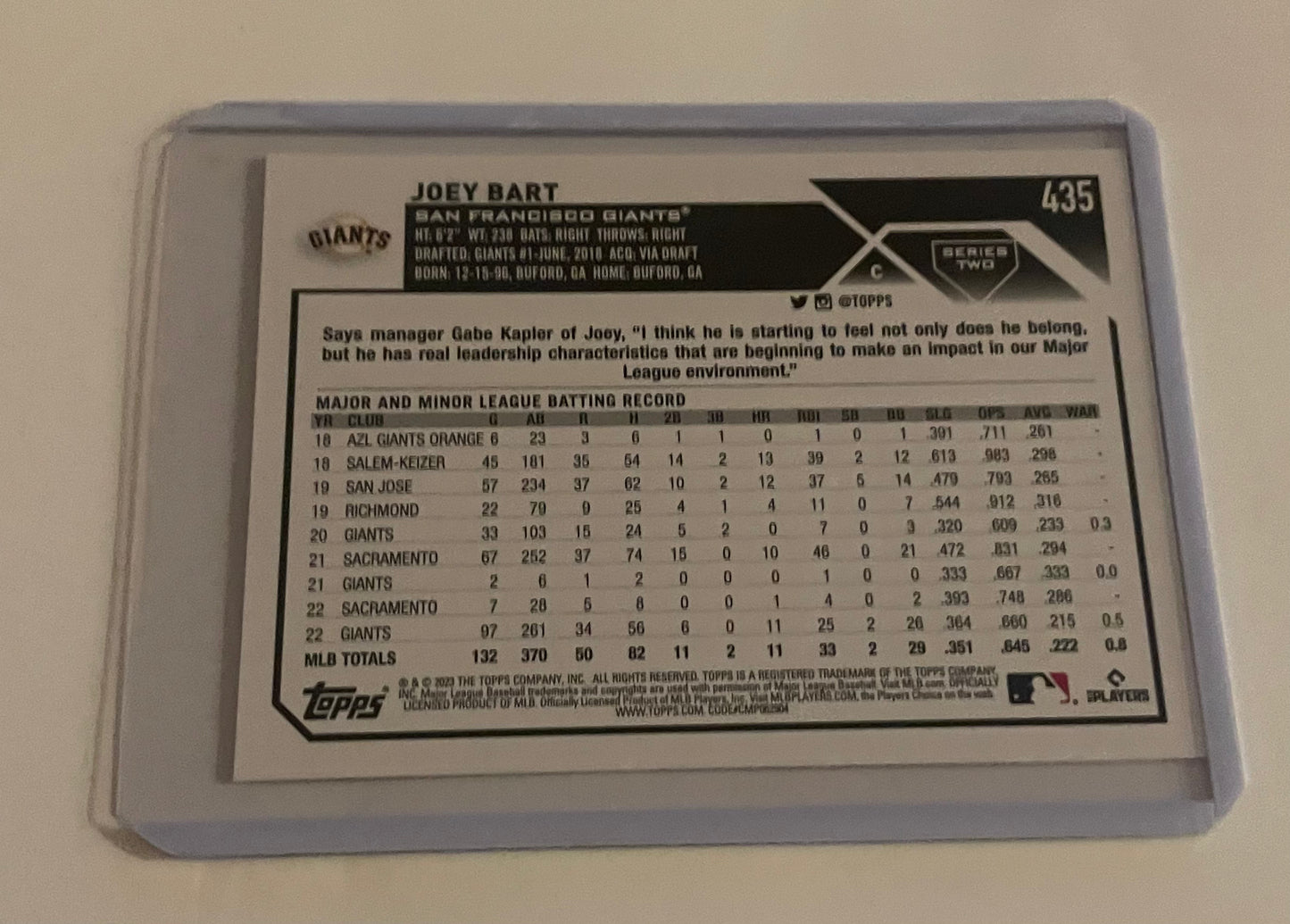 Joey Bart San Franscico Giants Topps 2023