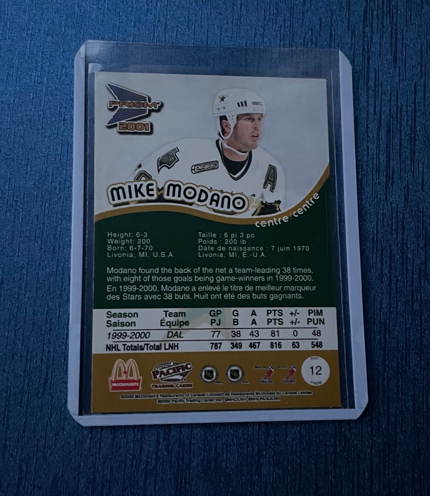 Mike Modano Dallas Stars 2001 Pacific Prism