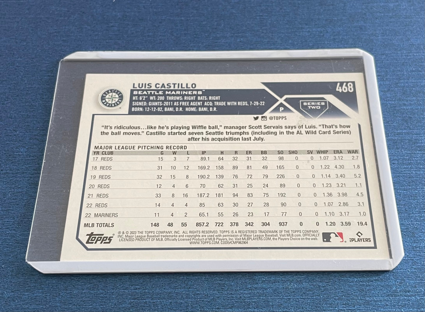 Luis Castillo Seattle Mariners Topps 2023