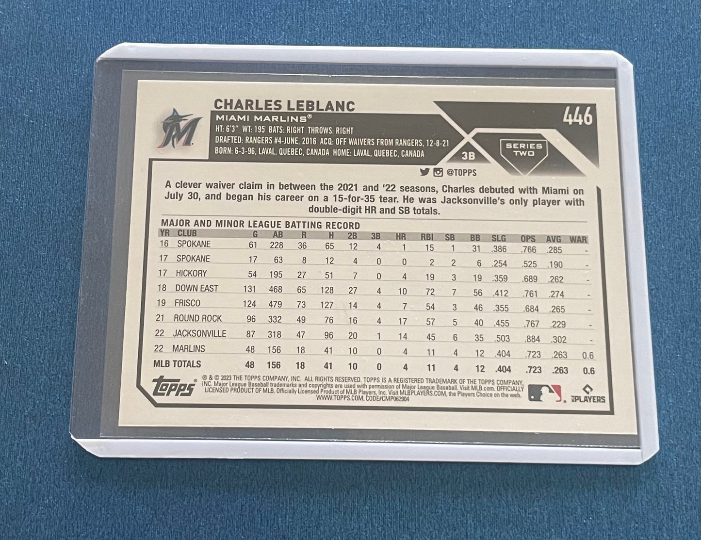 Charles Leblanc Miami Marlins Topps 2023