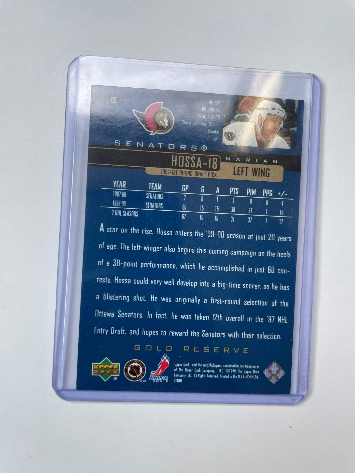 Marian Hossa Ottawa Senators 1999 Upper Deck
