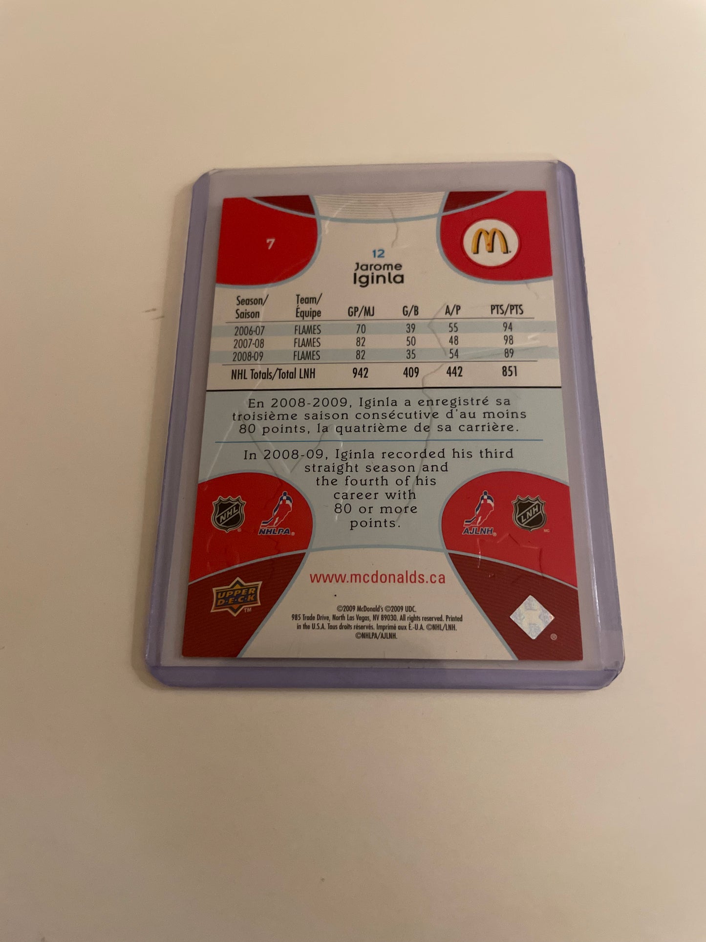Jarome Iginla Calgary Flames 2009 Upper Deck