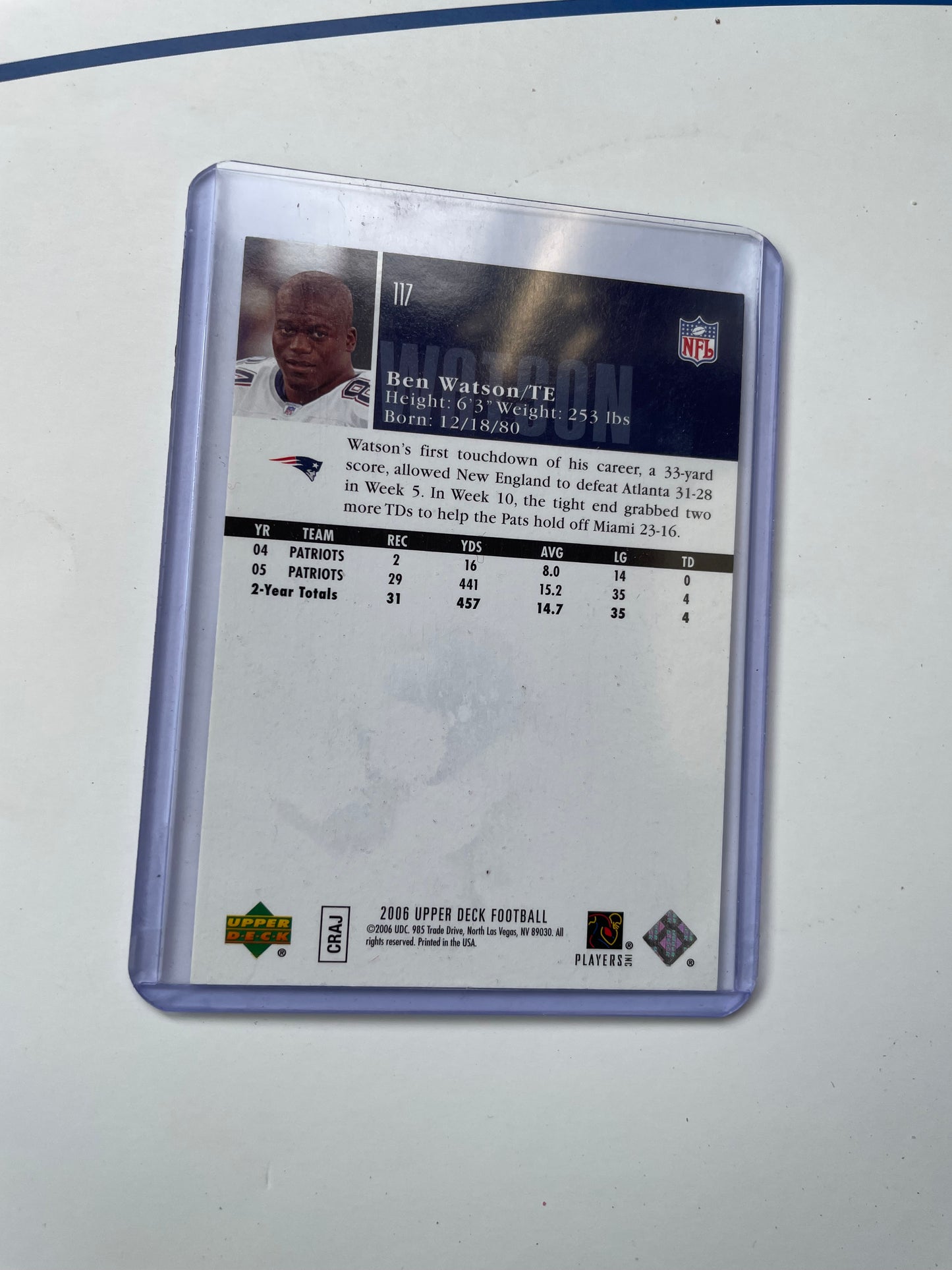 Ben Watson New England Patriots 2006 Upper Deck