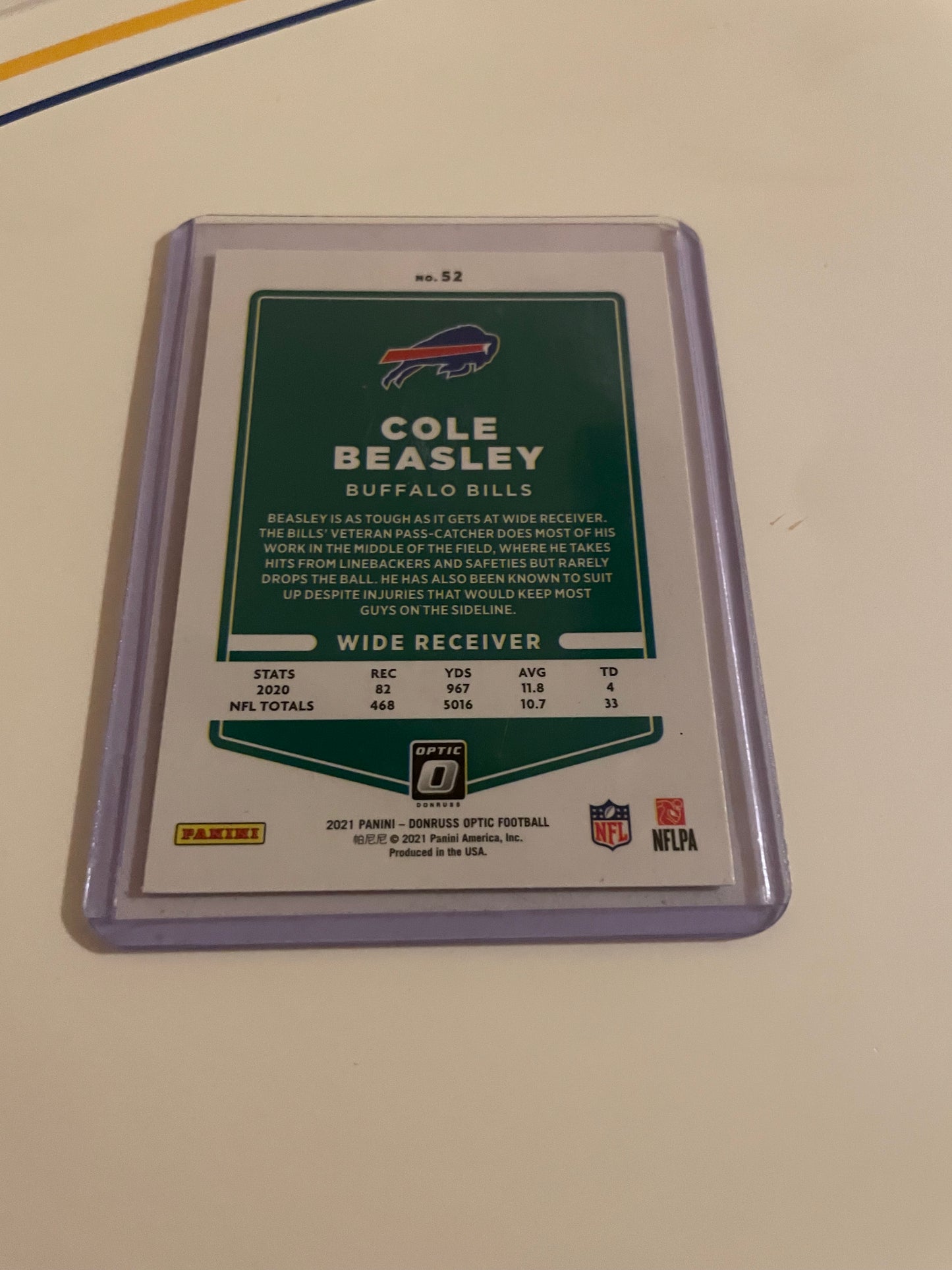 Cole Beasley Buffalo Bills 2021 Donruss Optic