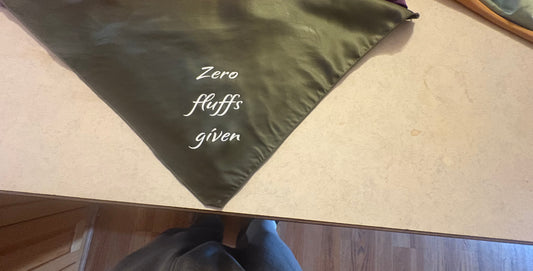 “Zero fluffs given” dog bandana