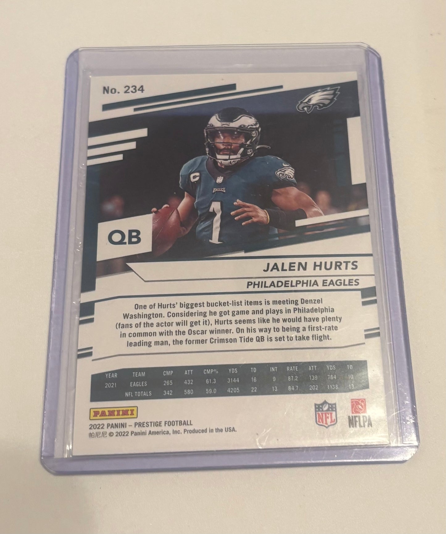 Jalen Hurts Philadelphia Eagles 2022 Panini Prestige