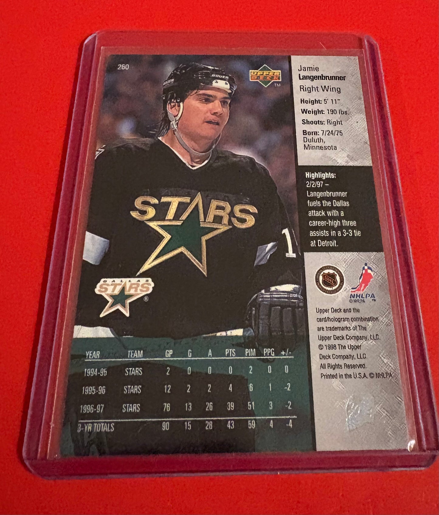 Jaime Langenbrunner Dallas Stars 1998 Upper Deck