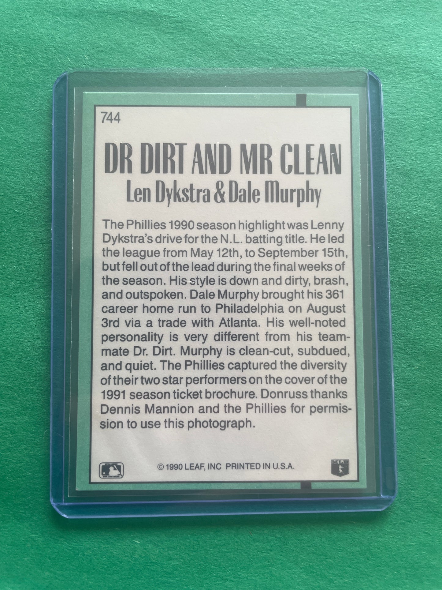 1991 Donruss Dr Dirt and Mr Clean (Len Dykstra & Dale Murphy)