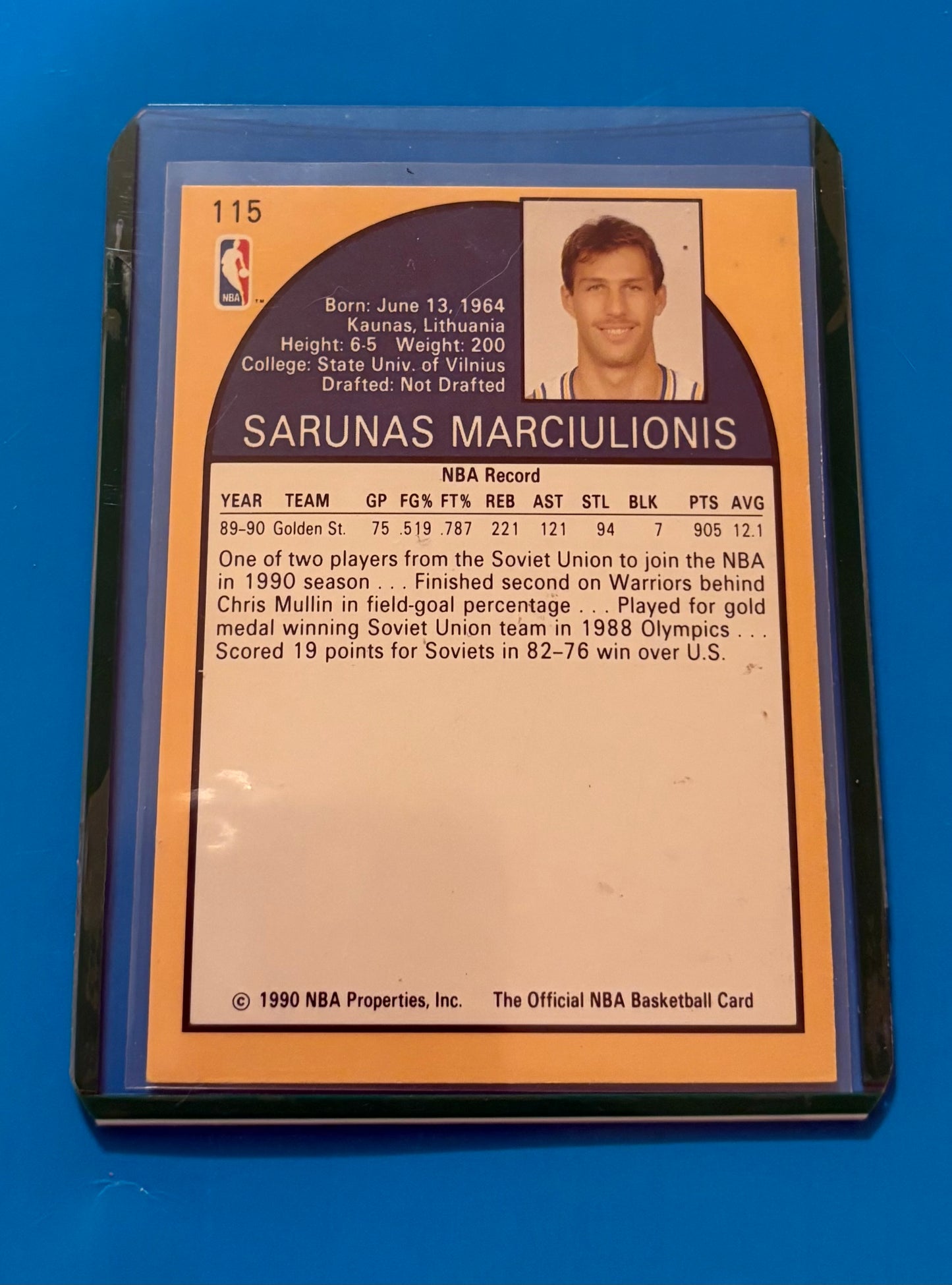 Sarunas Marciulionis Golden State Warriors 1990 NBA Official Rookie.