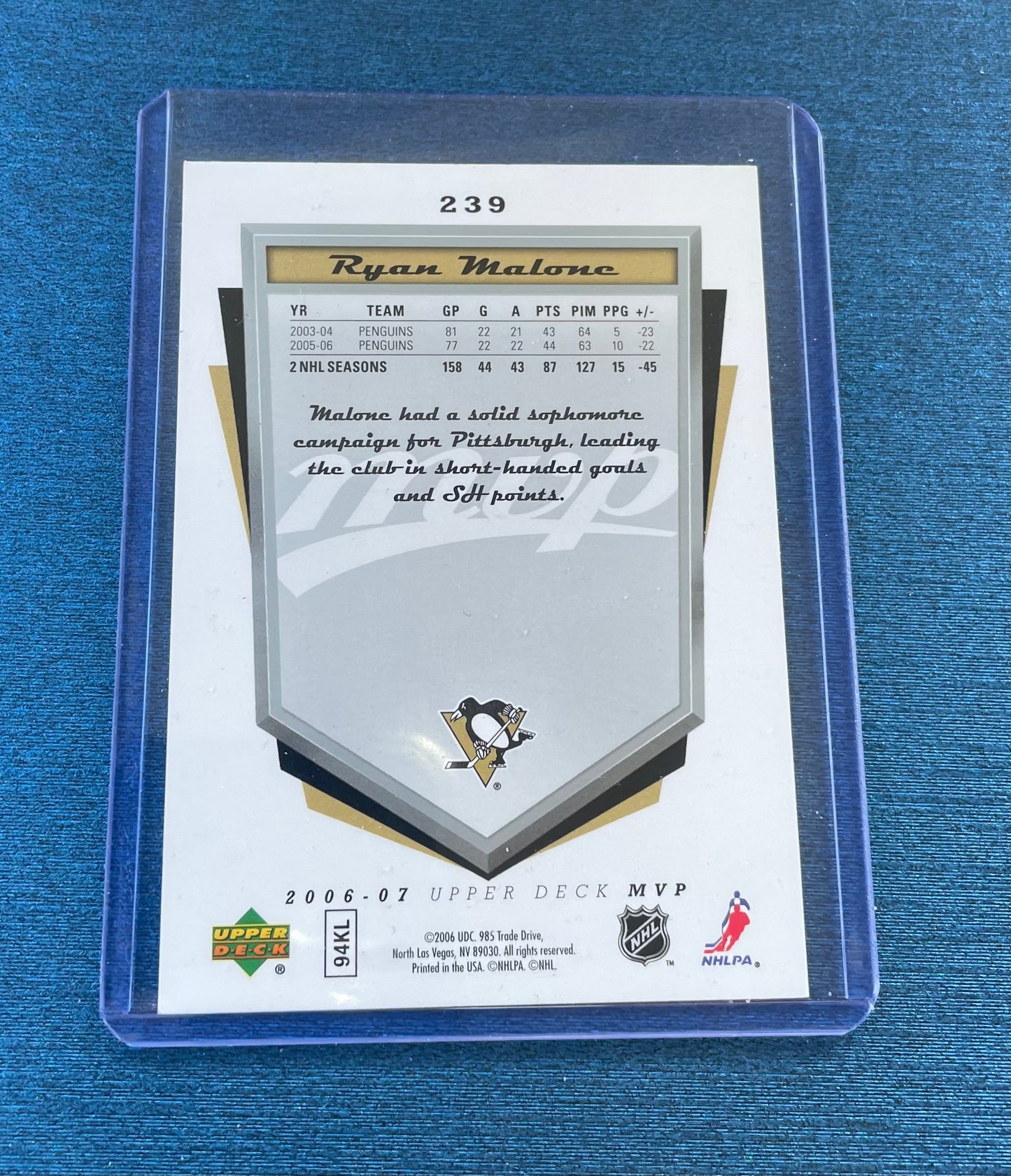 Ryan Malone Pittsburgh Penguins MVP ‘06-07 Upper Deck