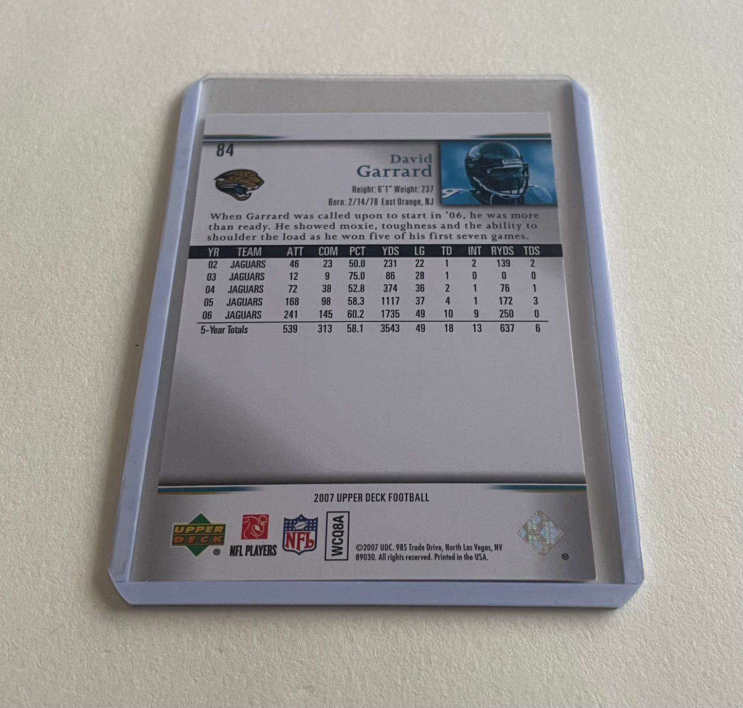 David Garrard Jacksonville Jaguars 2007 Upper Deck