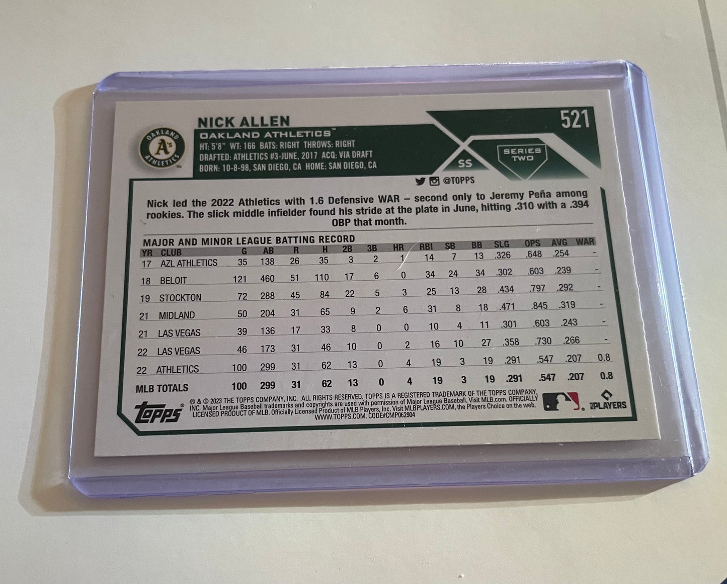 Nick Allen Oakland Athletics 2023 Topps