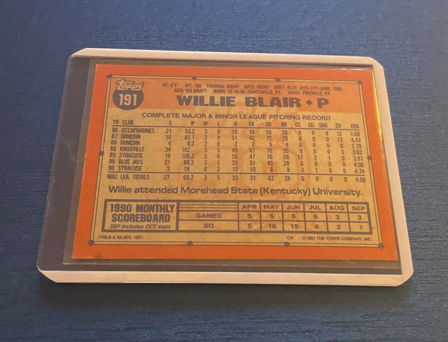 Willie Blair Toronto Blue Jays Topps 40 years of baseball 1990