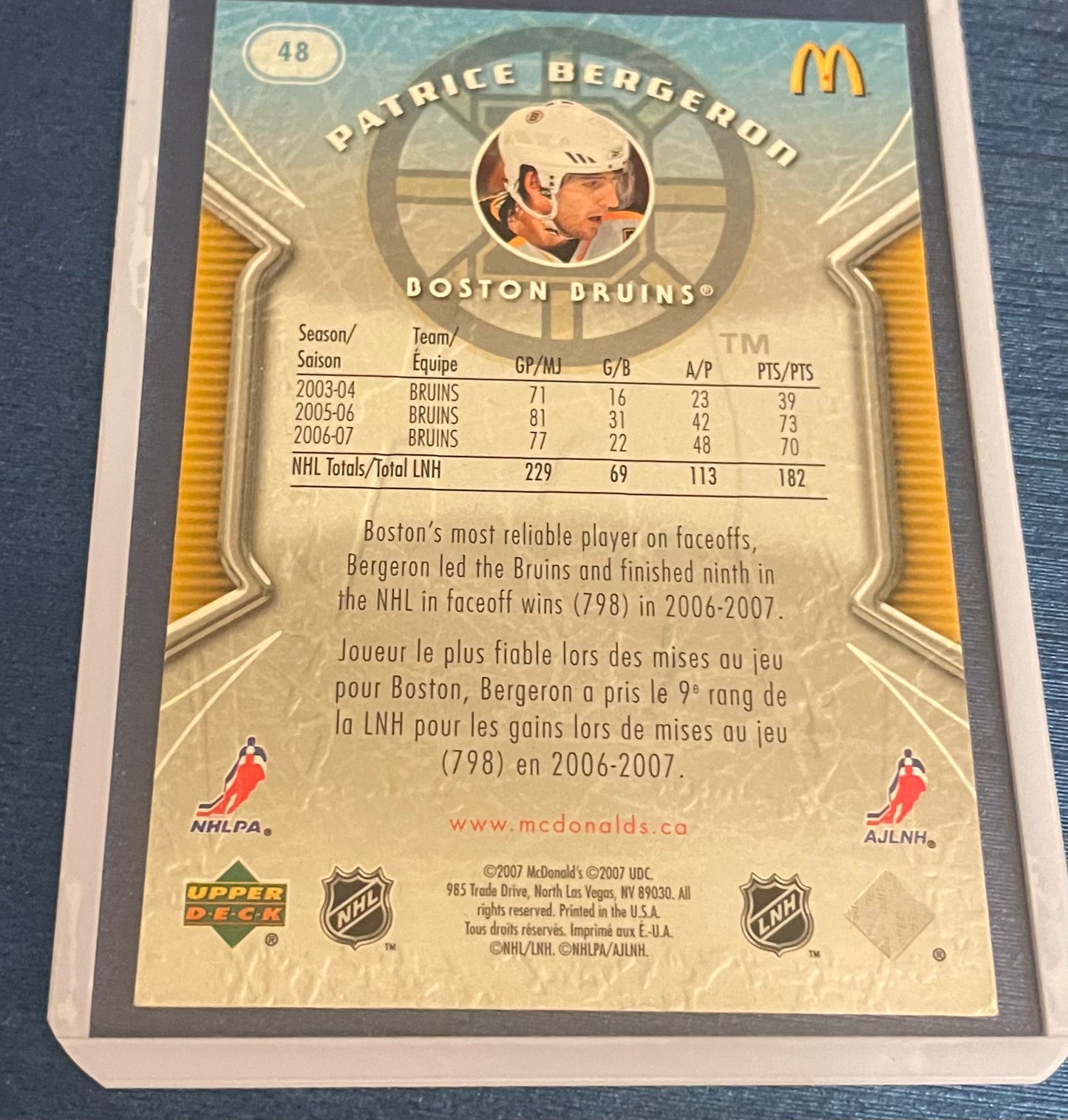 Patrice Bergeron Boston Bruins 2007 Upper Deck