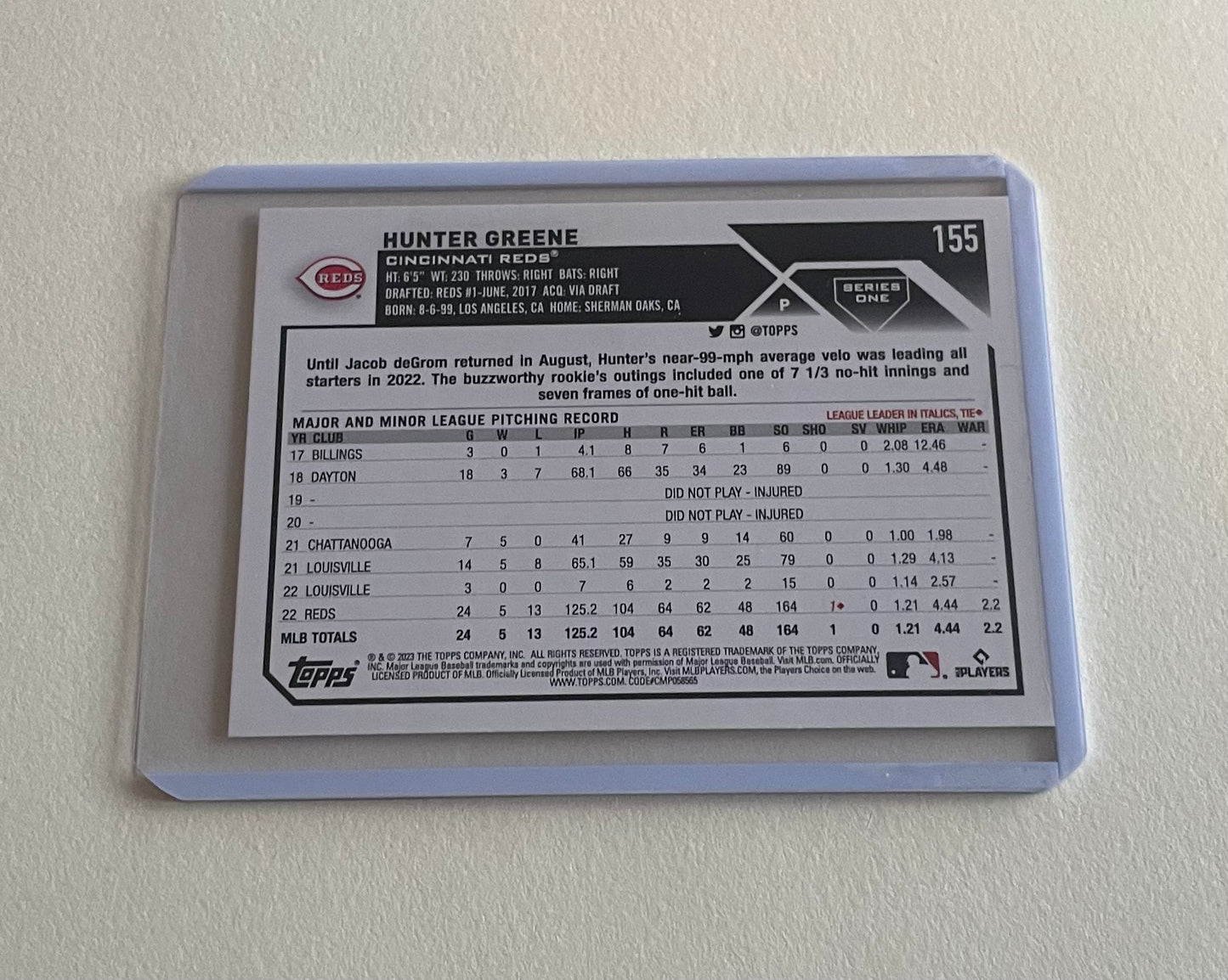 Hunter Greene Cincinnati Reds Topps 2023 (future stars)