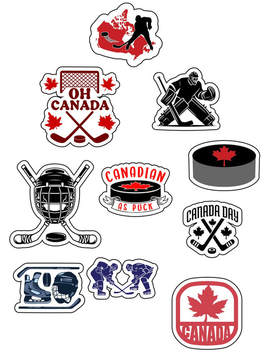 Canada themed hockey sticker set 10pc