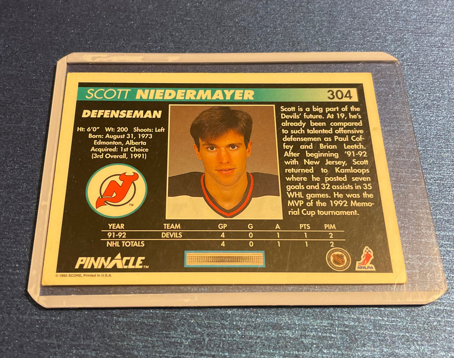 Scott Niedermayer New Jersey Devils 1992 Score