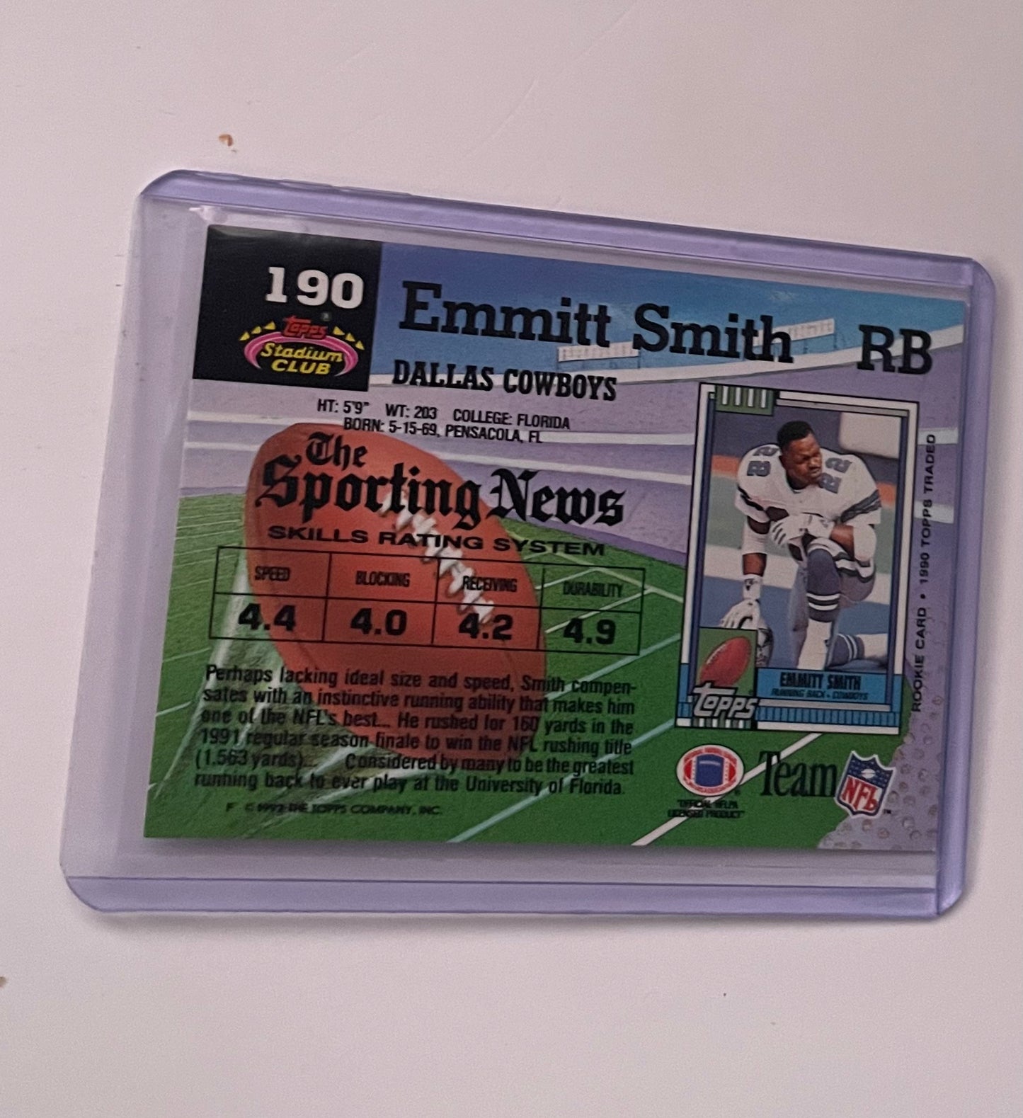 Emmitt Smith Dallas Cowboys 1992 Stadium Club #190