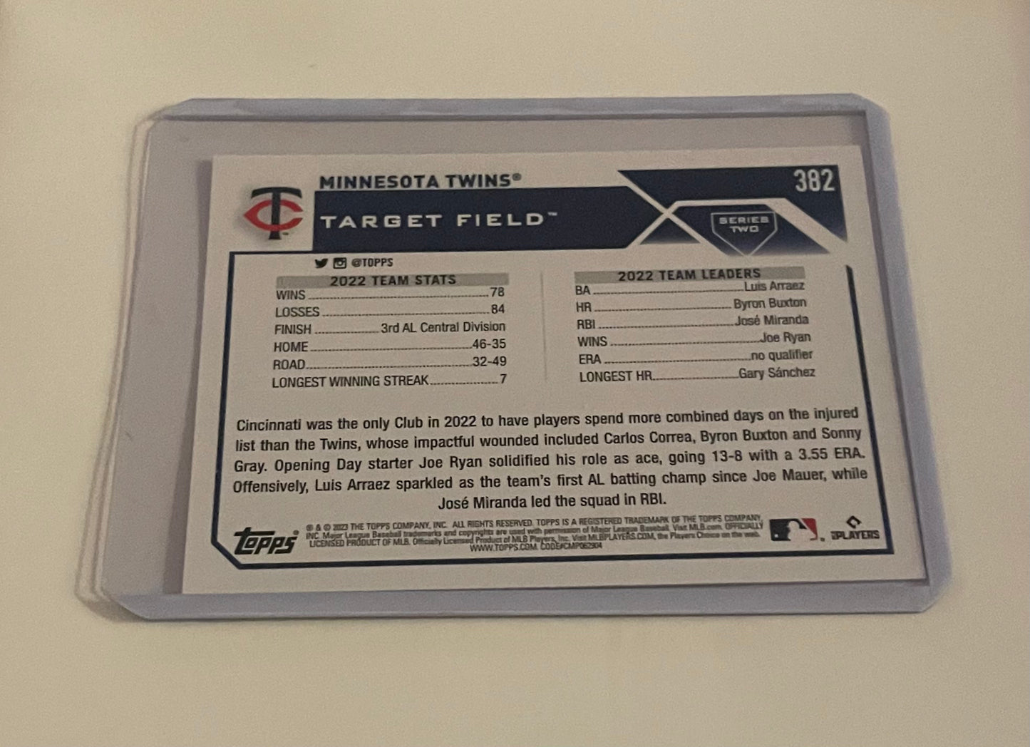 Minnesota Twins Target Field Celebration Topps 2023