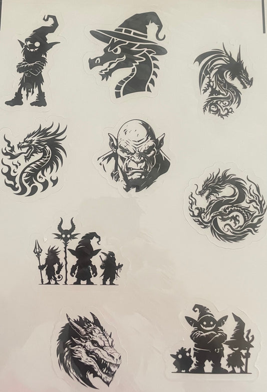 Dragons/goblins sticker set 9pc