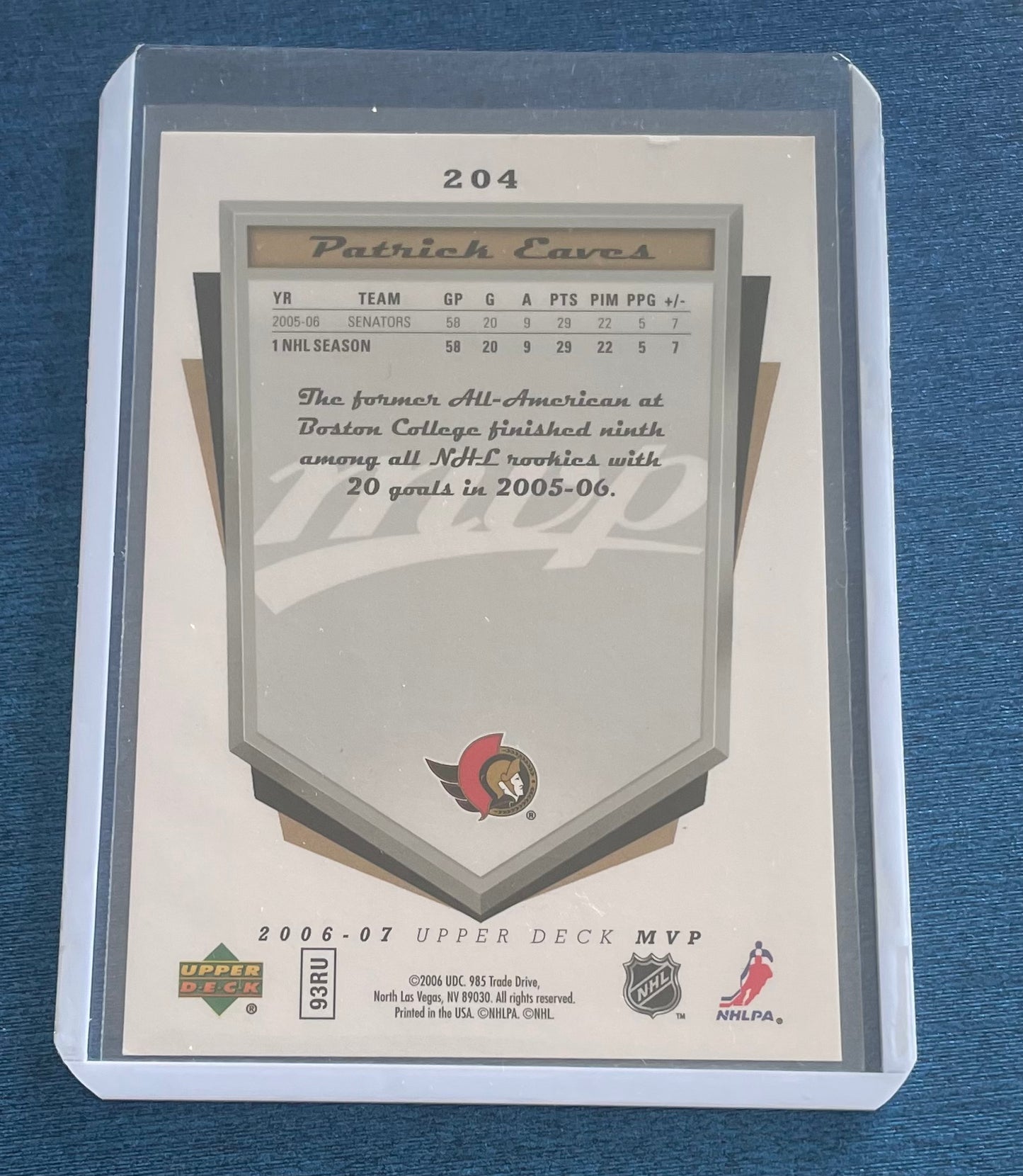 Patrick Eaves MVP Ottawa Senators Upper Deck 2006-07