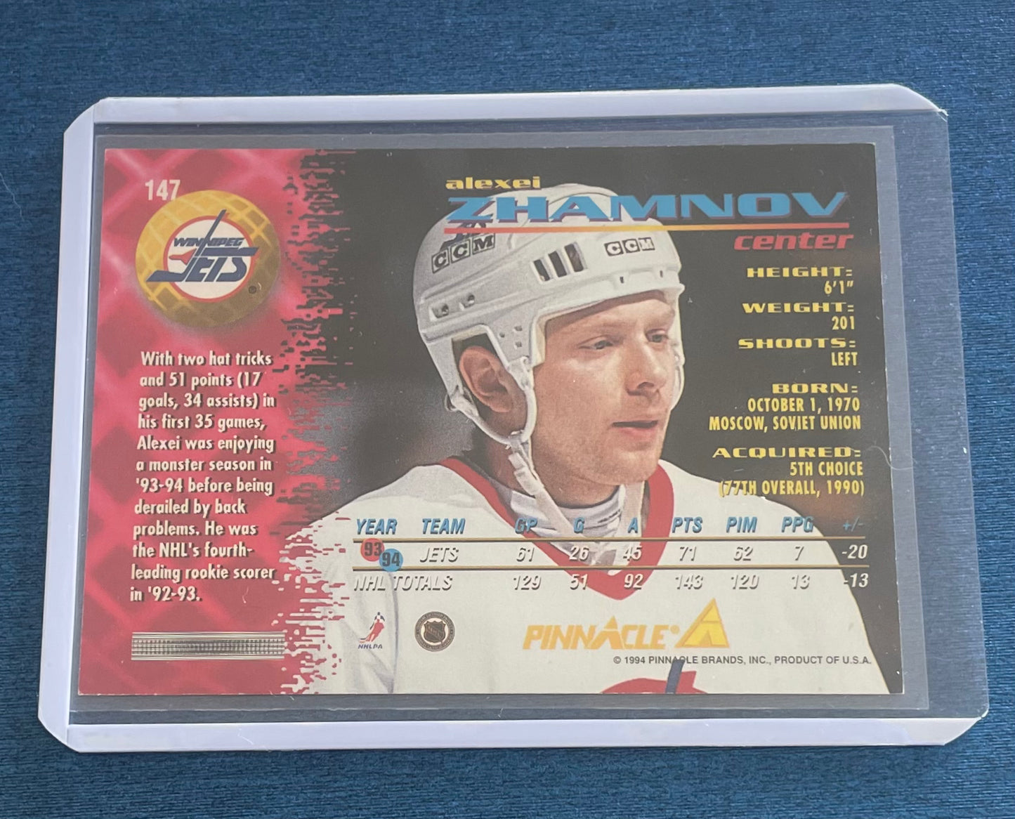 Alexei Zhamnov Winnipeg Jets 1994 Pinnacle