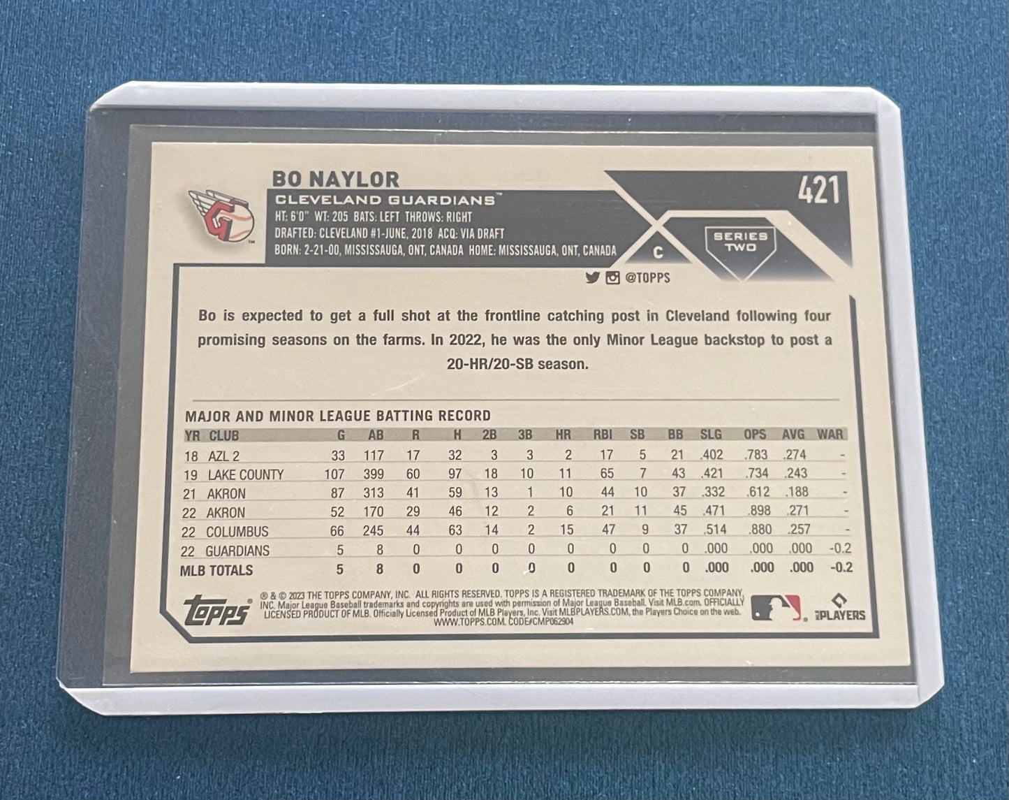 Bo Naylor Cleveland Guardians Topps 2023