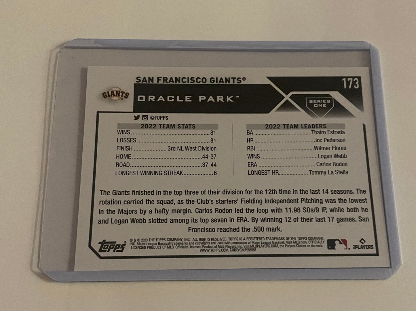 San Francisco Giants Oracle Park Topps 2023