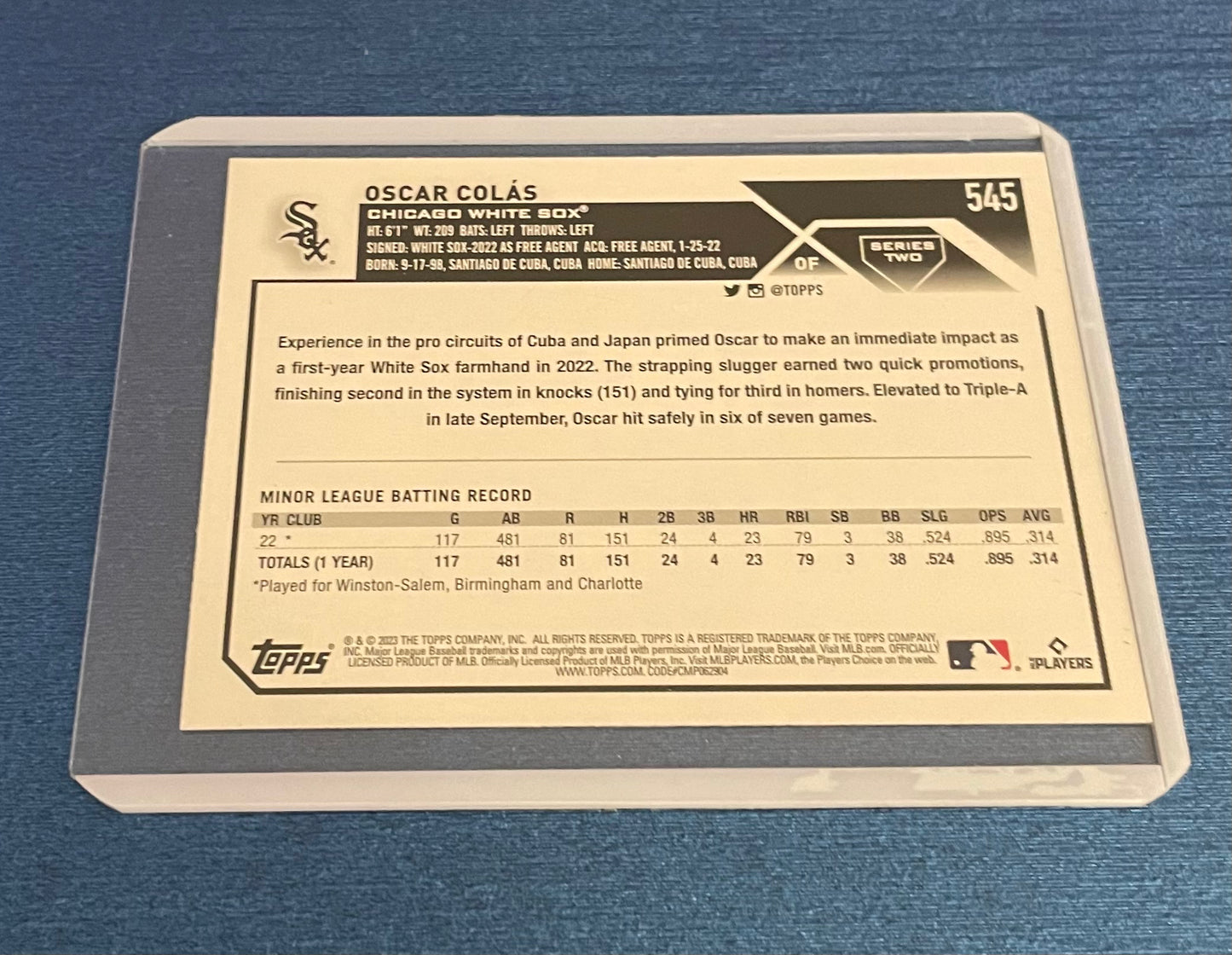 Oscar Colas Chicago White Sox Topps 2023