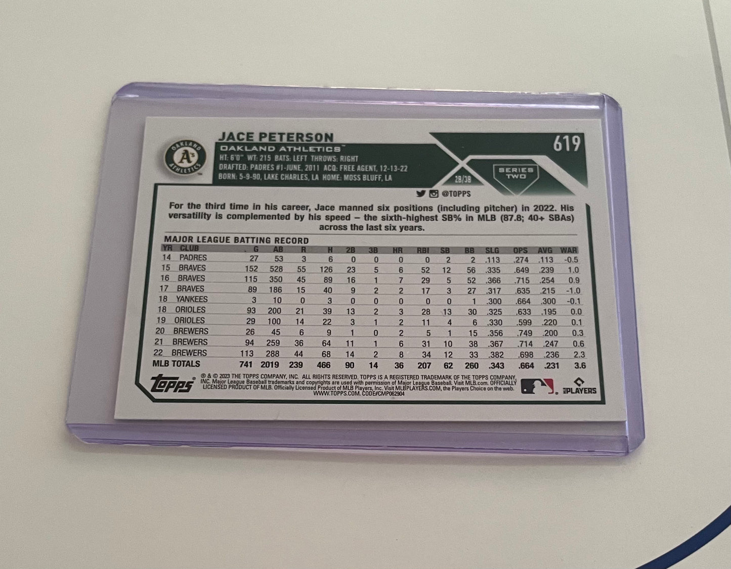 Jace Peterson Oakland Athletics 2023 Topps