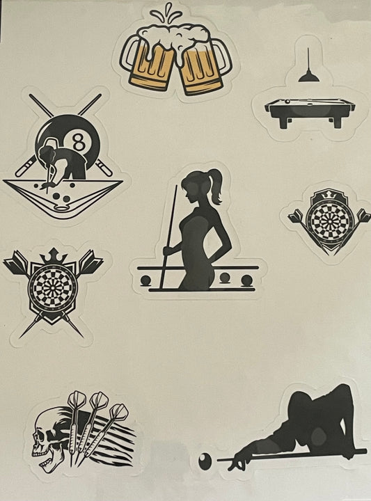 Billiards/darts sticker set 8pc