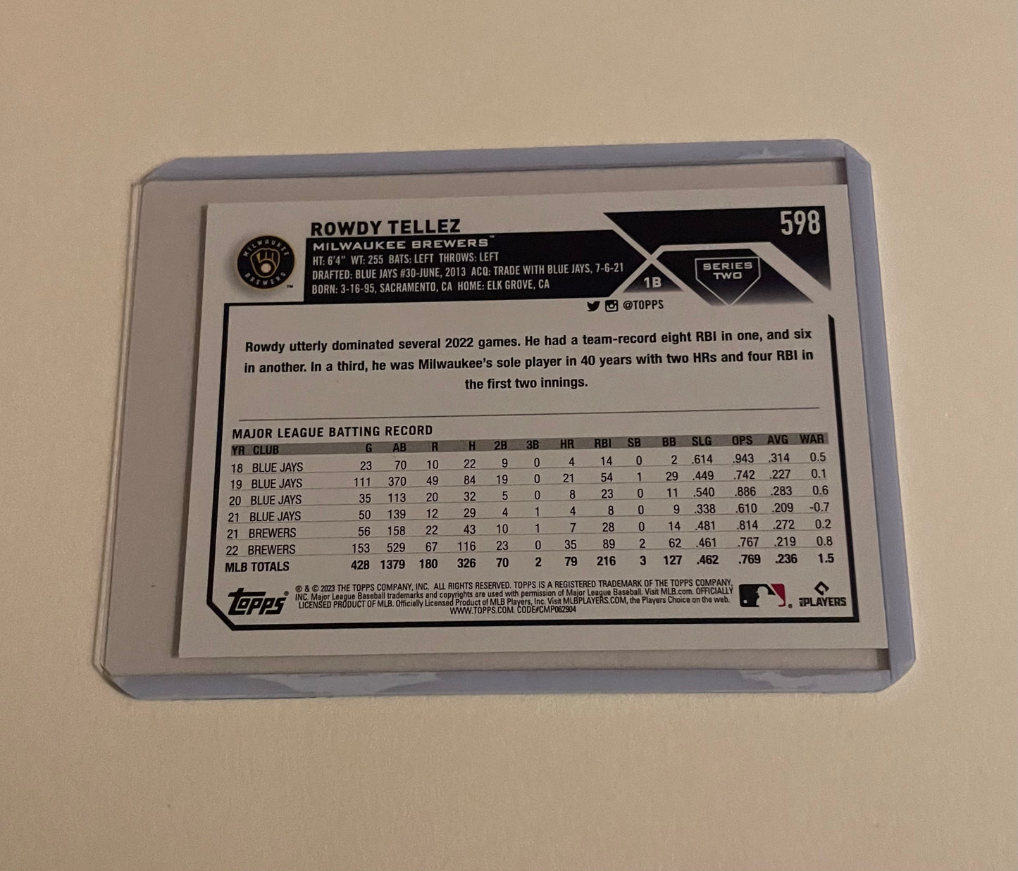 Rowdy Tellez Milwaukee Brewers Topps 2023