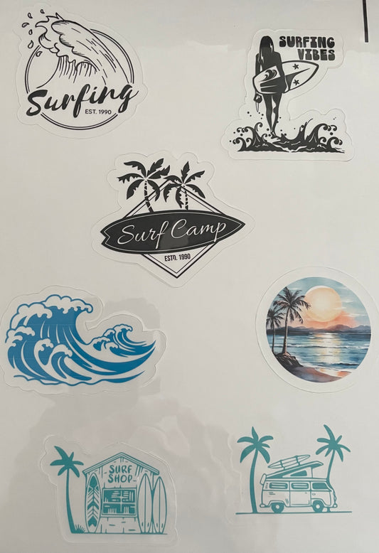 Surfing beach theme stickers