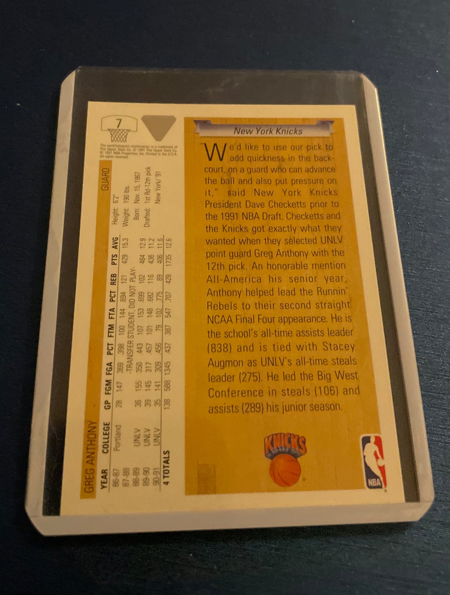 Greg Anthony New York Knicks 1991-92 Upper Deck