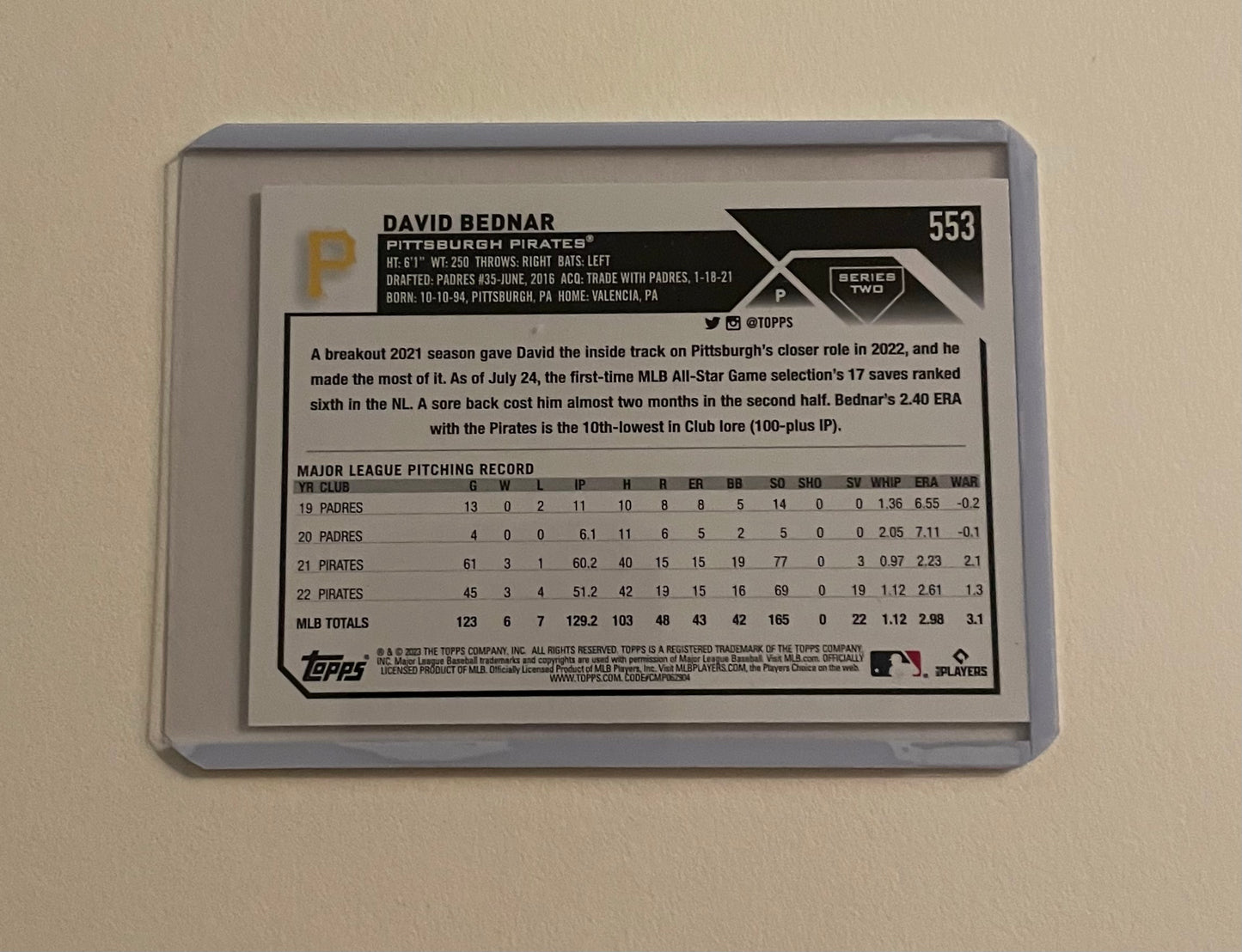 David Bednar Pittsburg Pirates Topps 2023