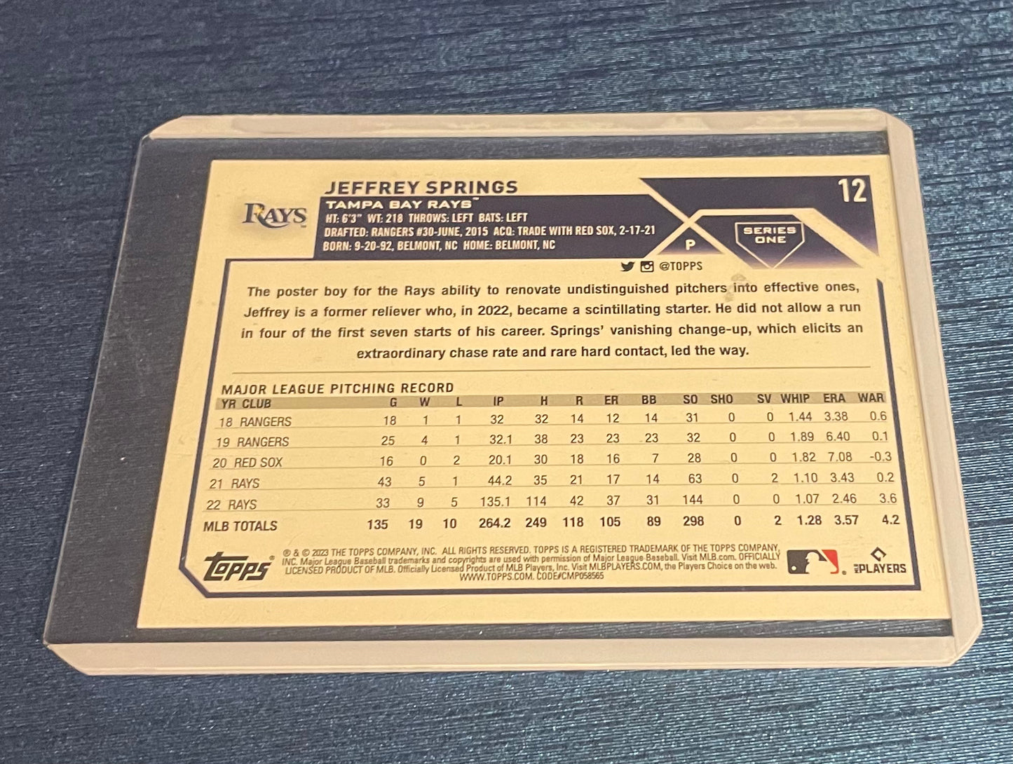 Jeffrey Springs Tampa Bay Rays Topps 2023