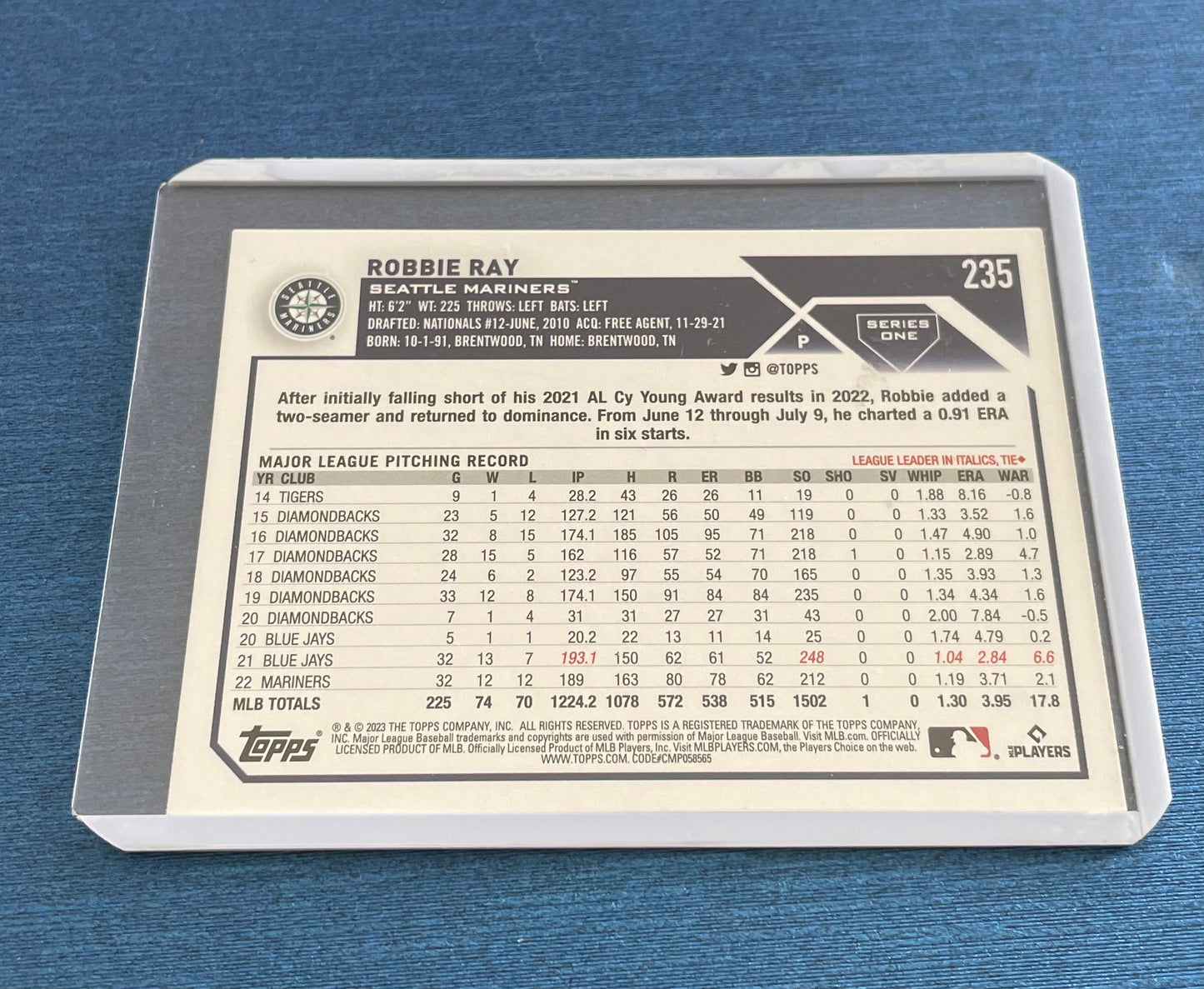 Robbie Ray Seattle Mariners Topps 2023