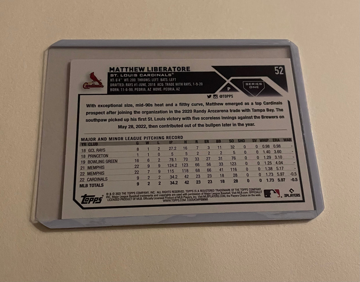 Matthew Liberatore St.Louis Cardinals Topps 2023