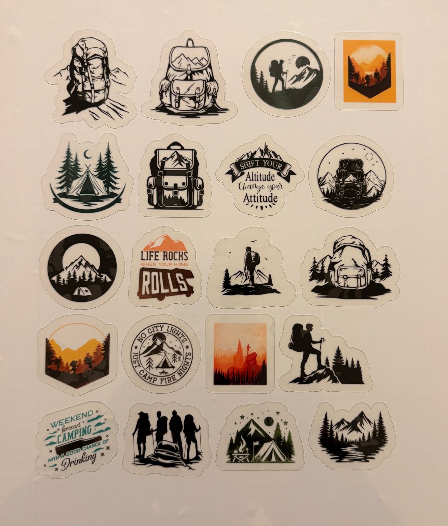 Hiking/backpacking sticker set