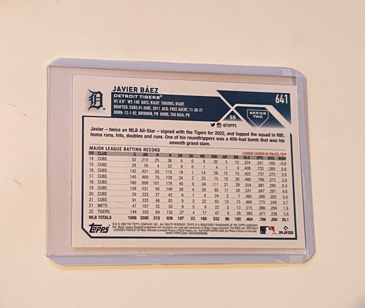 Javier Baez Detroit Tigers 2023 Topps