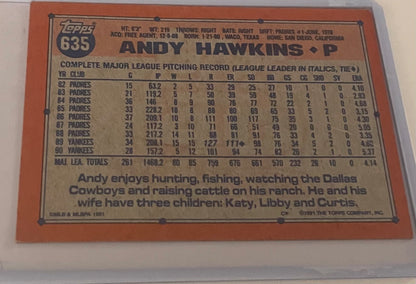 Andy Hawkins New York Yankees 1991 Topps 40 years of baseball