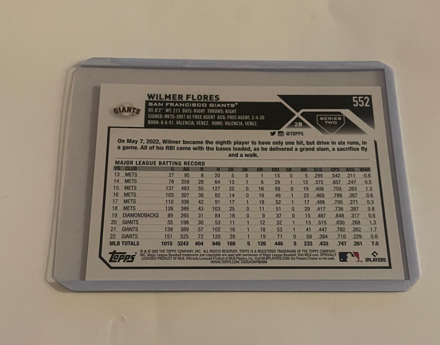 Wilmer Flores San Franscico Giants Topps 2023