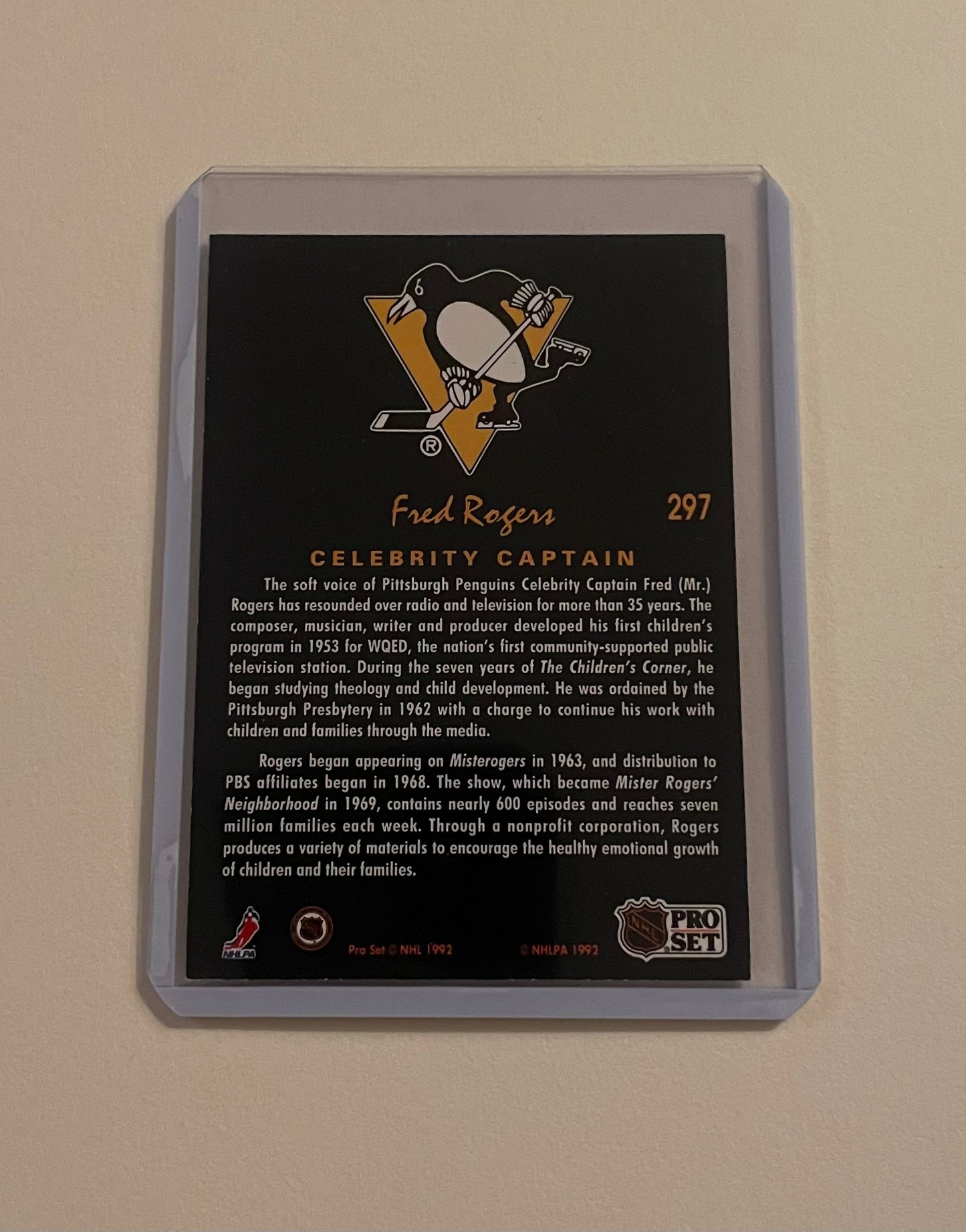 Fred Rogers Pittsburg Penguins Celebrity Captain 1991-92 Platinum Pro Set