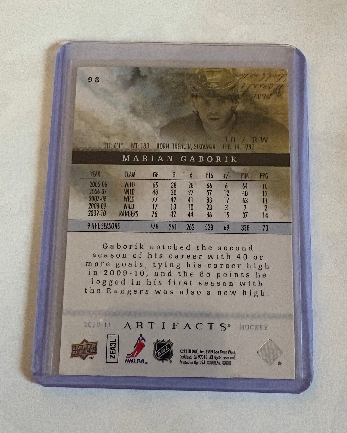 Marion Gaborik New York Rangers Upper Deck Artifacts