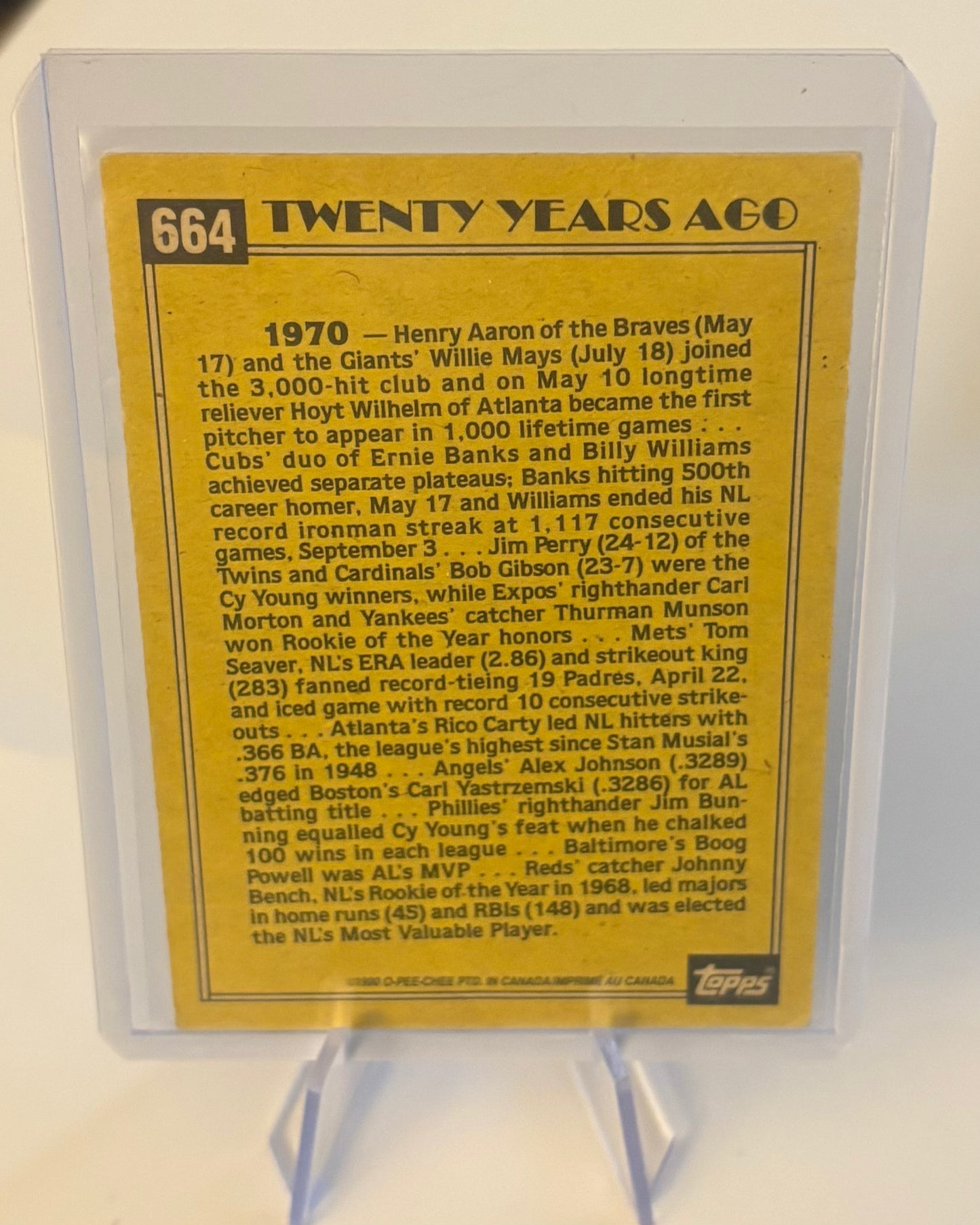 Johnny Bench “Turn back the clock” 1990 Topps O-Pee-Chee