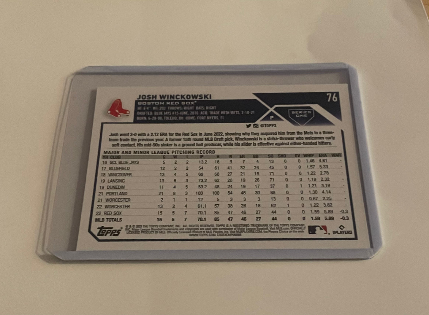 Josh Winchowski Boston Red Sox Topps 2023